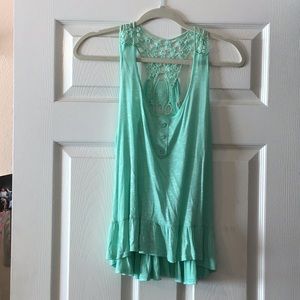 Aqua tank top with decorative back